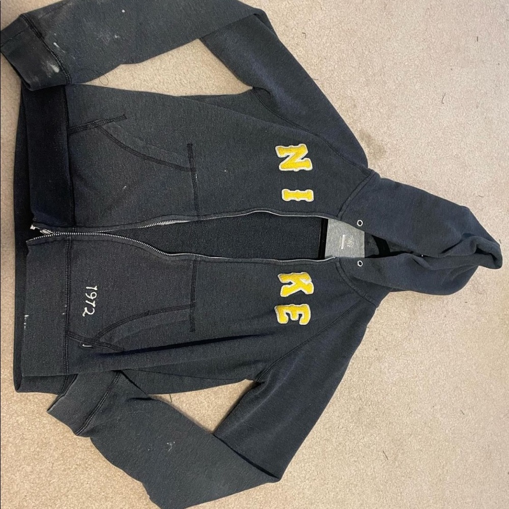 Vintage Nike Grey and Yellow Spell Out Zip Up jacket 1972